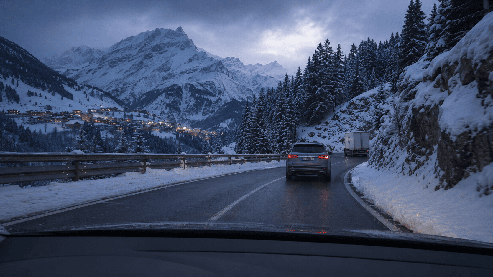 Driver's view - Guidance on an icy pass